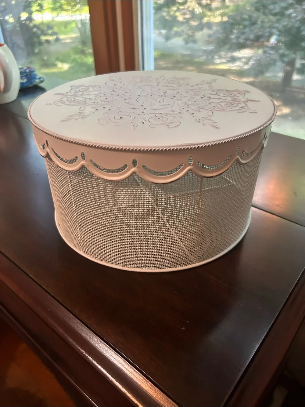 Decorative White Metal Mesh Storage Box - Home Accents